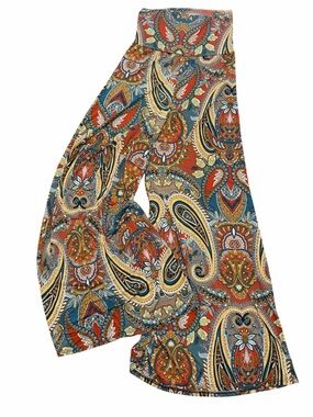 True Light Boho Paisley Wide Leg Flare Palazzo Pants Multicolor High Waist